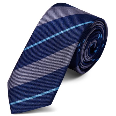 Grey & Blue Stripe Navy Silk 6cm Tie for Men - Patterned Ties