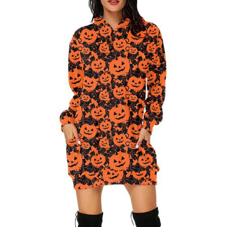 Pumpatryckt Hoodie För Damer Halloween- Printed Print