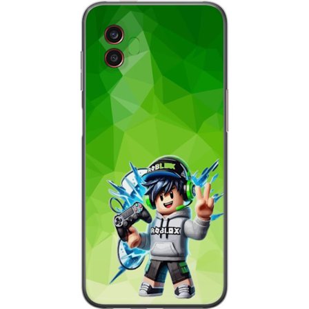 Kompatibelt Mobildeksel til Samsung Galaxy Xcover6 Pro Roblox-inspirert gamerfigur med headset, håndkontroll og energiske effekter mot grønn bakgrun