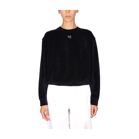 Alexander Wang, Soft Velour Crewneck Sweatshirt Zwart, Dames, Maat:S