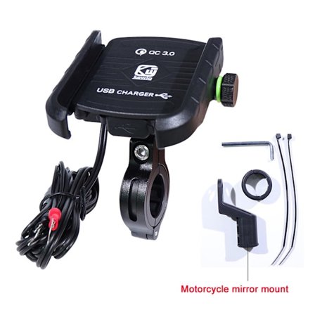 Vandtæt Motorcykel 360 Graders Motorcykel Styr Spejl Mobiltelefonholder med til QC 3.0 USB-oplader