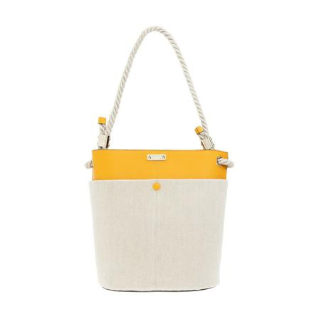 Chloé, Key Medium Bucket Bag Geel, Dames, Maat:ONE Size,linnen