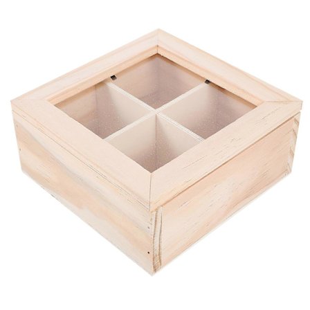 Puinen jaettu teepussien säilytyslaatikko, kahvipussiteline, teepussien järjestäjä läpinäkyvällä ikkunalla