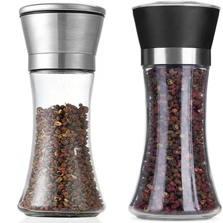Salt- och pepparkvarn, Hotder kryddkvarn 2-pack, saltkvarn och pepparkvarn med justerbar keramisk kvarn, chilikvarn pepparkvarnset