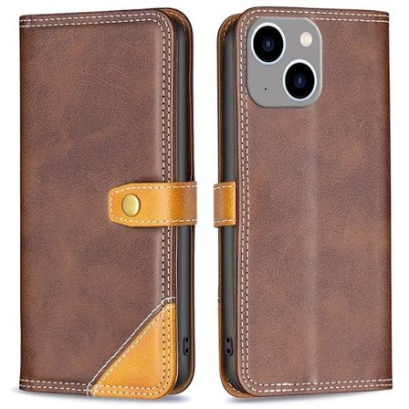 BINFEN kaksivärinen nahkakotelo iPhone 14 Plus - Kahvi