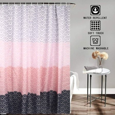 Duschdraperi i tyg, 180 x 180 cm, dekorativt, lättskött duschdraperi med ve