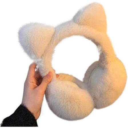 ING Soft, yksinkertaiset taitettavat korvaläpät kissakuviolla, säädettävät korvaläpät, kylmänkestävät korvaläpät, kuulosuojaimet - valkoinen