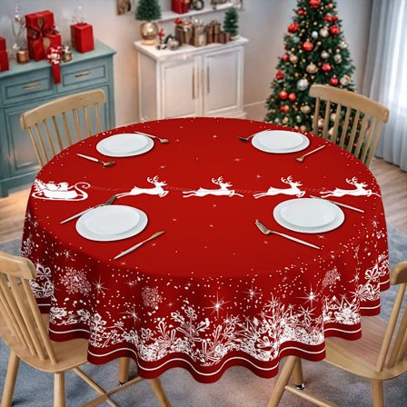 180CM Jule-tema Vandtæt Dug med Julemand, Snemand og Snefnug Dekorationer til Runde Borde - 2