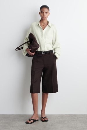 COS Women's Camicia Oversize In Lino in Verde