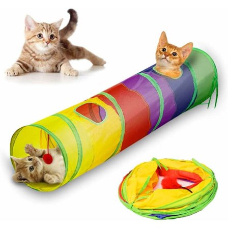 Kattetunnel, Andiker Kæledyrstunnelrør Indendørs Sammenfoldeligt Legetøj Udendørslegetøj til Puslespilstræning Gemmelege og Løb med Sjov Bold