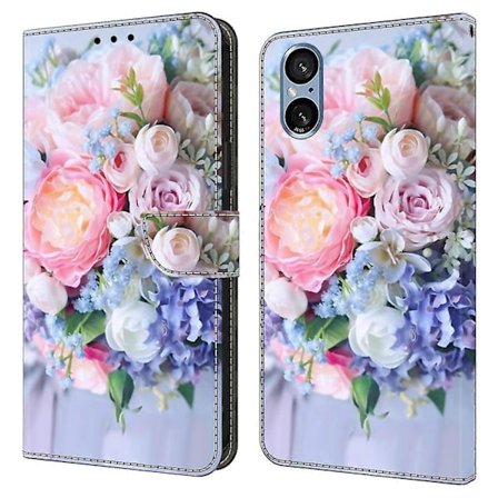 Sony Xperia 5 V -kotelo magneettilukolla, 3D-kuvioitu nahkalompakkopuhelinkotelo