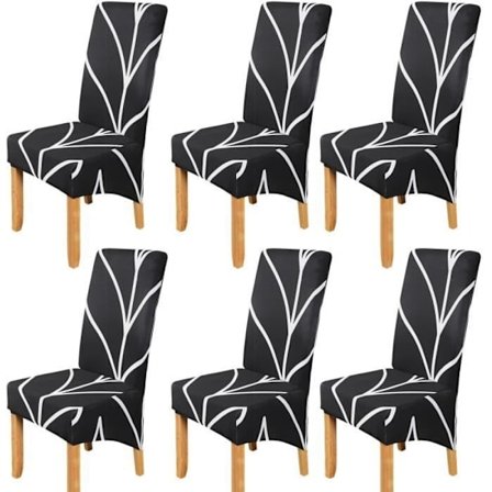 (Svart) Sett med 6 trykte svarte trekk til hvilestol - Spandex/Polyester - Vaskbare og slitesterke