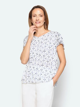 JENSEN - Bluse - Hvid / Blå - Mønstret