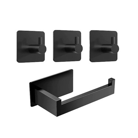 Toiletpapirholder uden boring Toiletpapirholder Sort 3 Håndklæde kroge Selvklæbende Rustfrit Stål