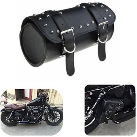 (Svart) Motorsykkelveske - Harley Davidson - Tønneform - Lær - 31x13 cm - Universal