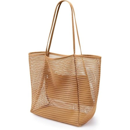 Strandtaske i Mesh, Casual Tote Bag Kvinder Foldbar MAX Skuldertaske Til Strand Picnic Ferie—yux