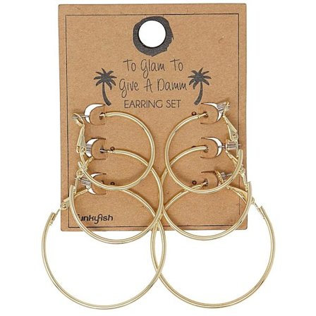 3 par Guld Örhängen - Hoop / Creoler i Olika Storlekar