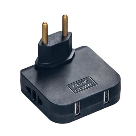 Flexibel 4,8 mm EU-strömadapter med 2 uttag och USB-port för laddning