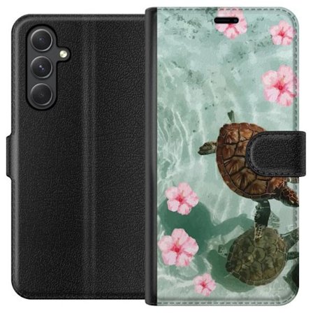 Yhteensopiva Lompakkokotelo Samsung Galaxy A35 Meritursaat ja hibiskus trooppinen vesipeto roosa kukat rauhallinen veden pinta ja rento lomafiilis