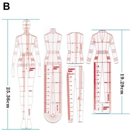 Kvinnor Mode Ritning Linjal Figur Mall för Illustration Sk B