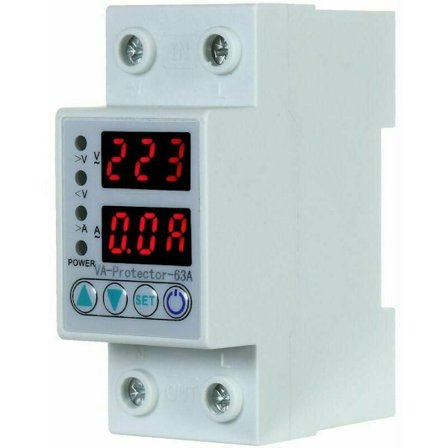 Over- og underspændingsbeskyttelsesrelæ, 63A ved 220V DIN-skinne, med dobbelt display til hjemmebrug.
