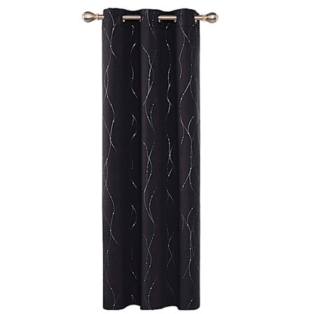 Termiskt isolerade gardiner för sovrum, mörkläggningsgardiner med öljetter och folievågiga linjer med pricktryck, rumsmörkläggande energibesparande