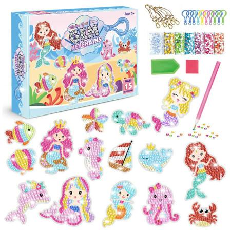 15-Pack Nyckelring - Diamond Painting för Barn - Diamantmålning - Sjöjungfru - Julklappa För Barn rosa