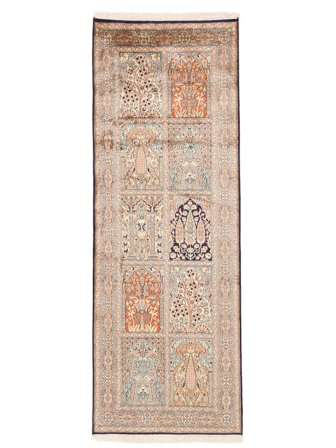 79X219 Tappeto Orientale Kashmir Puri Di Seta Passatoie Marrone/Arancione (Seta, India)