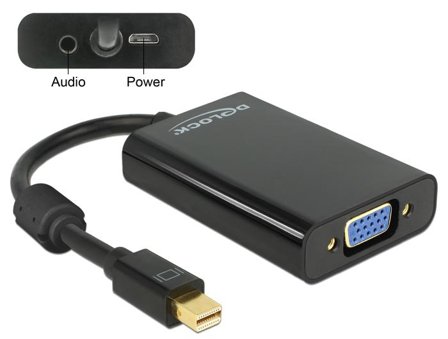 Delock Adapter mini Displayport 1.1 male > VGA female + Audio + Power - videokonverter - svart, hvit