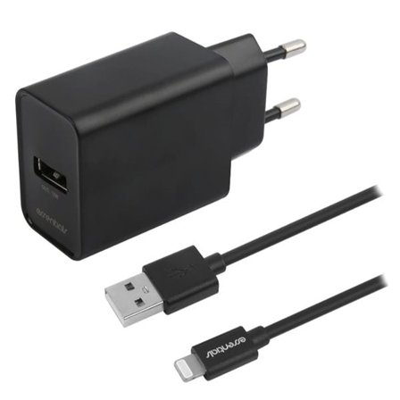 Essentials USB-oplader 12W MFI med USB til Lightning-kabel - Svart