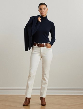 Lauren Ralph Lauren Silk-Blend Turtleneck Sweater - Navy - M