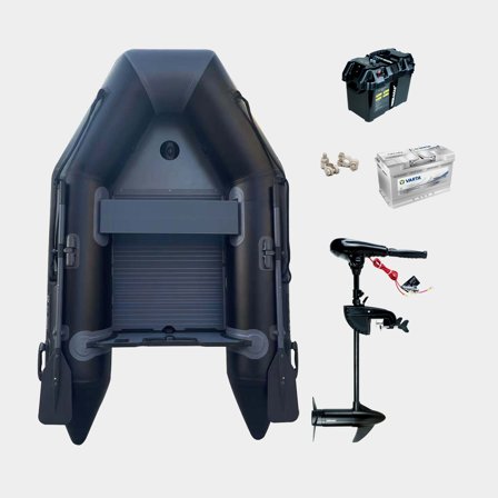 Nafukovací člun / nafukovací jolka s elektromotorem RUBB 230 Pro, hliníková podlaha, černý + Neraus X 55, 624 W, 71 cm nastavitelná délka nohy + AGM 