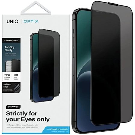 UNIQ Optix Privacy Tempered Glass Privacy for iPhone 15 Plus / 14 Pro Max med applikator