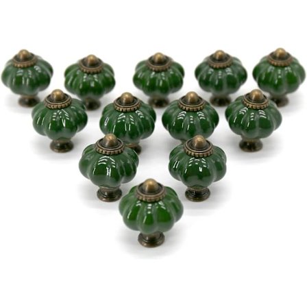 Set med 12 keramiska handtag för lådor, mörkgröna (35 mm), dresse