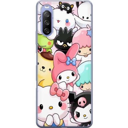 Kompatibelt Mobildeksel til Sony Xperia 10 III Tett mønster av søte figurer med store øyne i ulike farger og uttrykk med LABUBU-tekst