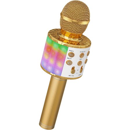Trådløs karaoke-mikrofon, 4-i-1 håndholdt Bluetooth-mikrofoner høyttaler karaoke-maskin med dansende LED-lys, kompatibel med hjemmekino