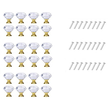 Diamantformede knopper i glas Transparent / Guld 8 stk 24 Pack