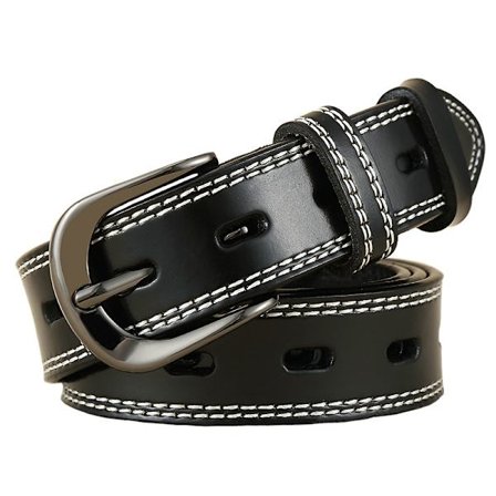 Ekte Lær Hullbelte (Svart 110cm), Damebelte med Spenne, Antikk Hverdagsbelte