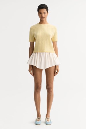 Soft Goat - Cable knit top - Women cashmere sweater - M - Honeydew yellow