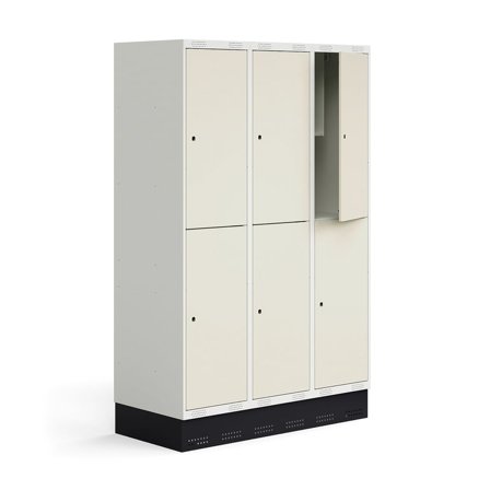 Schüler-Spind ROZ, 3 Module/6 Türen, inkl. Sockel, 1890 x 1200 x 550 mm, beige