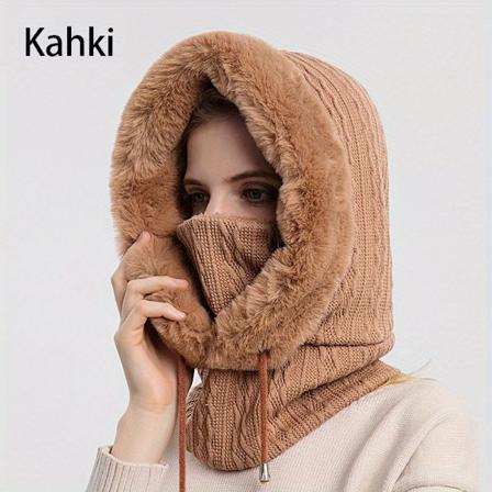Naisten talvi ulkoiluhupullinen naamio, kylmänkestävä peite Mukava lämmin pipo Khaki