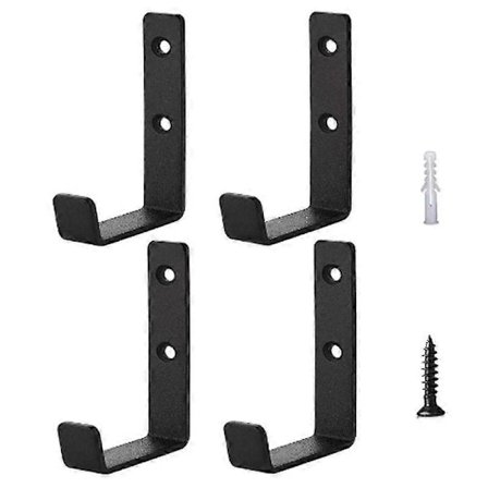 Sæt med 4 kraftige J-formede kroge - Garagekroge - Metalvægmonterede kroge til værktøjsopbevaring - Garage, lastbil og hjem