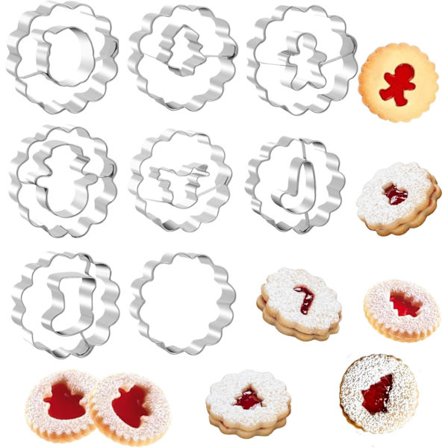 8 st Jul Linzer Kakformar, Jul Kakformar i Rostfritt Stål, Mini Räfflade Runda Kakformar Ihåliga Kakformar