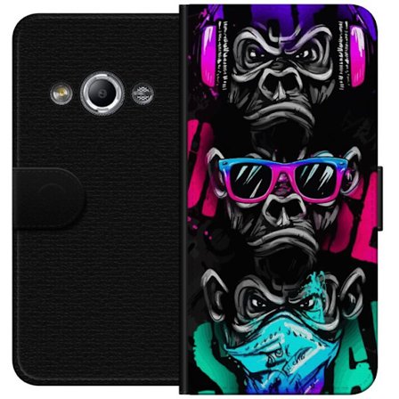 Kompatibelt Lommeboketui til Samsung Galaxy Xcover 3 Graffitimotiv med tre aper - Hør ingenting, ser ingenting, sier ingenting i neonfarger