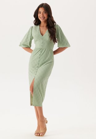 BUBBLEROOM Broderie Anglaise Puff Sleeve Dress Light green XS