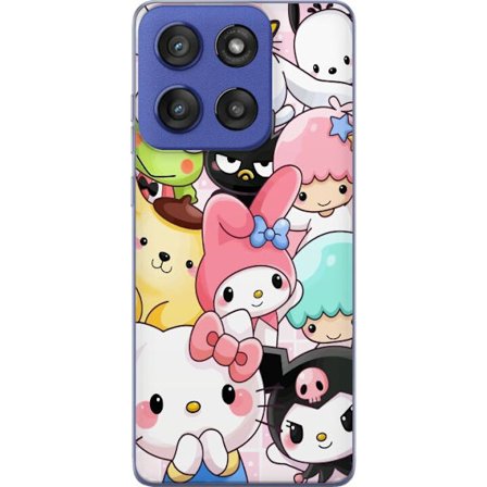 Kompatibelt Mobildeksel til Motorola Edge 60 Stylus Tett mønster av søte figurer med store øyne i ulike farger og uttrykk med LABUBU-tekst