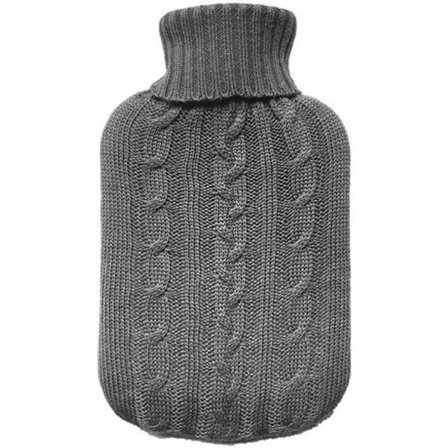Varmtvandsflaske strikket betræk, grå strikket isolator, varmtvandspose til smertelindring, beroliger muskler, kun betræk (varmtvandsflaske medfølger 