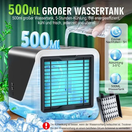 Bordvifte, Mini Luftkjøler med 3 Hastigheter & Timer, Vifte med Luftfukter for Hjem/Kontor/Bil