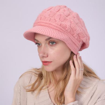 Vinterstickad Mössa Med Fleece Insida Fodrad Varm Pink