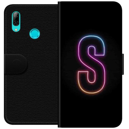 Yhteensopiva Lompakkokotelo Huawei Huawei P smart 2019 Neonkirjain S kirkkaissa pinkissä ja sinisissä sävyissä tummaa taustaa vasten, siisti kirja
